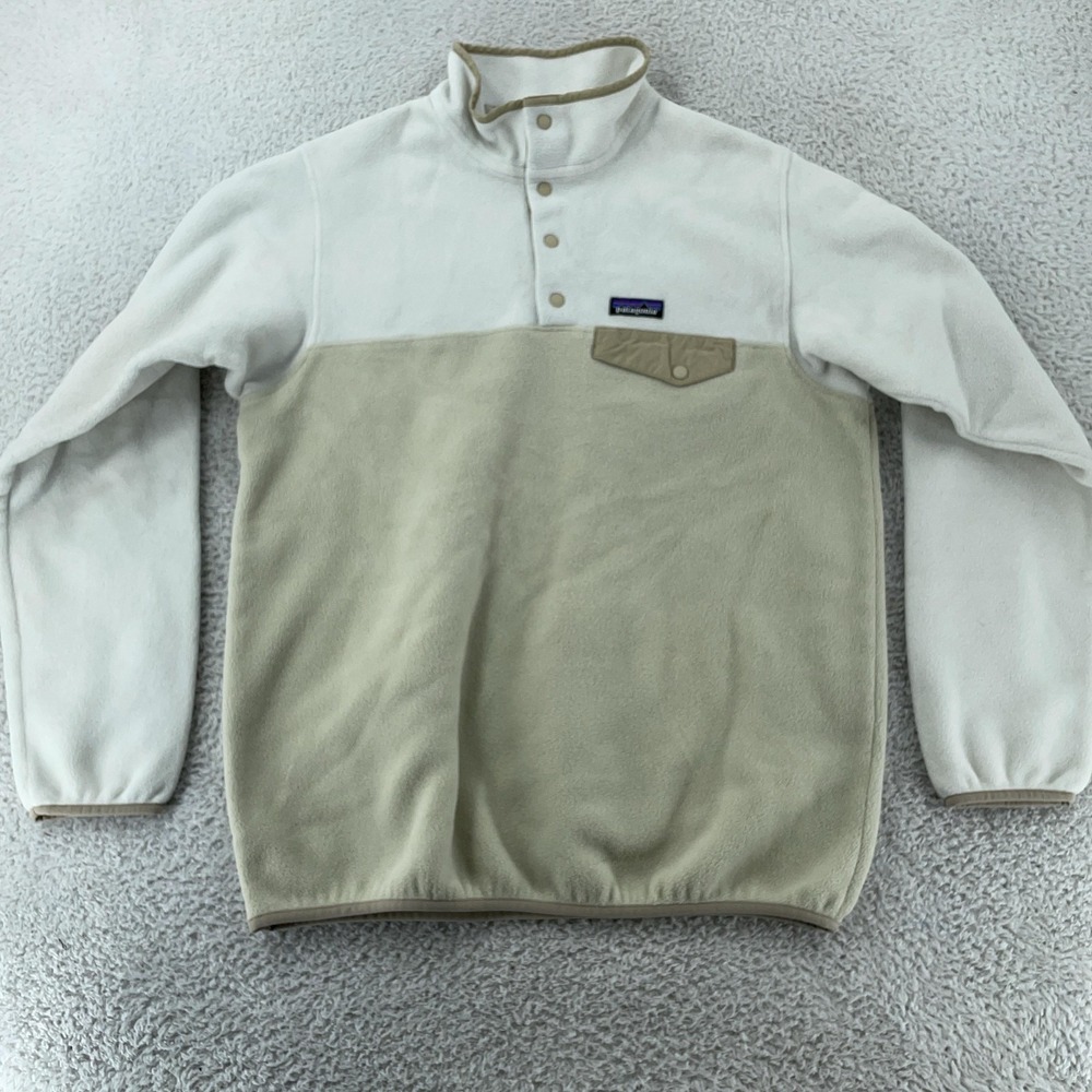Patagonia Synchilla Snap-T Pullover Womens XL Beige Tan Fleece Sweatshirt 2 Tone